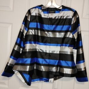 ASHRO Metallic Silver Blue Black Stripes Assymetric Grey Blazer No Pants Sz 10